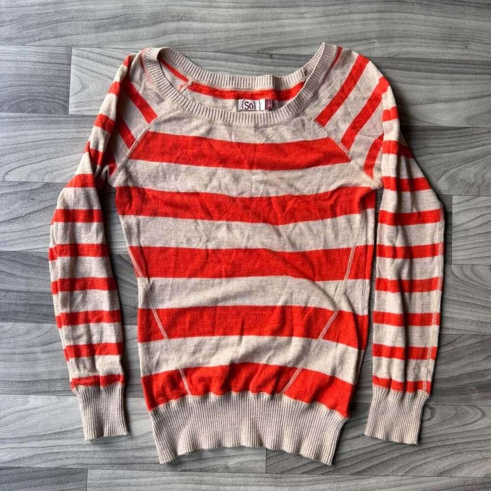 SO Striped Thermal Longsleeve Size S Orange Beige Y2K Sweater
